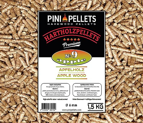 PINI grillpellets i 9 äpple 1,5 kg BBQ träpellets för grillning rökning