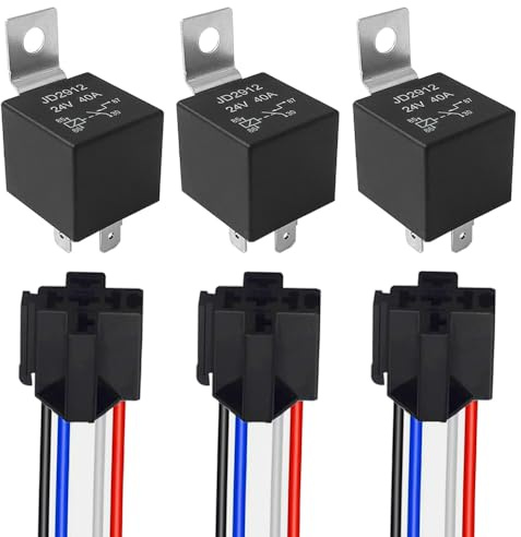 Aiqeer 3 Stycken 4-Stifts Bilrelä, 24V 40A SPST Automotive Relay med Seleuttag och Förkopplad (Svart)