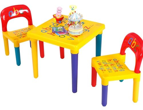 NTEK Kids Table and Chair Set ABC Alphabet Plastic Children Furniture Toddler Table Chairs for Learning Play Educational Multi Color for Boys Girls Nursery Playroom School Home (YELLOW)