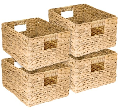 HMF cesta de almacenamiento, cesta plegable trenzada de jacinto de agua junco de mar | juego de 4 piezas | talla L | 36 x 28 x 20 cm