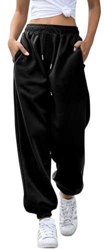 EBANKU Pantalones de chándal para Mujer con Bolsillos, Color Liso, Holgados, Cintura elástica, Hip Hop Casual, Gimnasio y Jogging