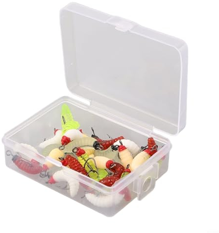 30 Stück Forellenfliegenköder, Fliegenfischköder, Hakenset, Fliegenfischen, nasse Forellenfliegen, Glühwürmer, Köder, Grub mit Haken, für Forellenangeln, Barsch (30 Stück Boxen)