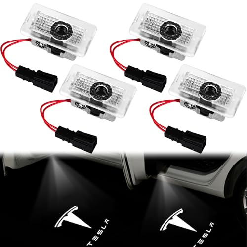 GOMETY Proiettore LED per portiera auto - Logo e illuminazione di benvenuto per modello 3/Y/S/X - Ingresso LED (4 pezzi)