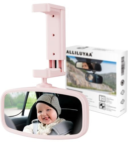 Retroviseur Voiture Bebe, Rotation à 360° Miroirs auto bébés, Type de Pince à Ressort pour Une Installation Facile, Miroir en Verre, Miroir pour Voiture pour Sécurité Sièges Arrière (Rose)