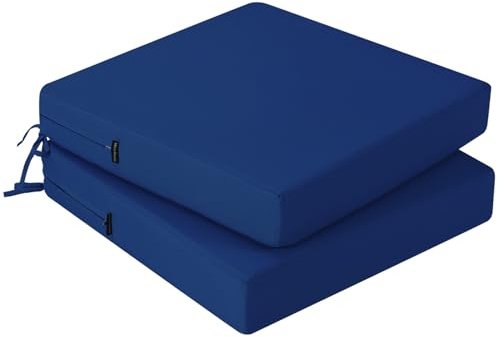 PRIMEPATIO Juego de 2 cojines para silla, 40 x 40 cm, para exteriores, espuma impermeable, para exteriores, jardín, terraza, con lazos, color azul marino