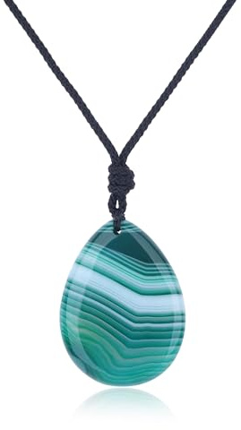 COAI Collana da Donna con Ciondolo Goccia in Pietre Naturali, Collana Regolabile da Donna con Ciondolo di Agata Verde