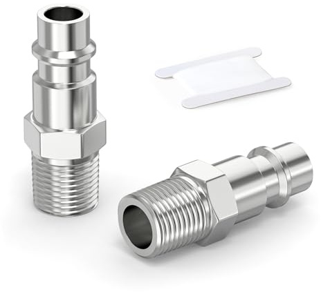 GASHER 2PCS 1/4 BSP Quick Connect Air Plug | Male Thread Euro Compressor Fitting for Air Hose Line Quick-Connect Systems