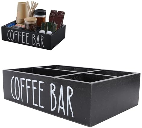 lvifloae - Organizador de estación de café, cesta almacenamiento, elegante bandeja para cápsulas café, soporte madera bolsitas té, caja almacenamiento para encimera, escritorio (Negro)