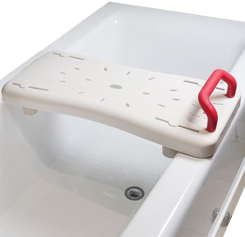 Planche de Baignoire | Siège Blanc avec poignée Rouge 150kg Max | Support Bain,Planche Plastique | Antidérapant,Léger,Hygiénique,Solide | Senior,Handicapé,Convalescence,Salle d’Eau