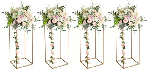 Aptliton 4Pcs Column Wedding Flower Stand, 60cm Gold Vase Stand for Wedding Centrepieces Decorations, Metal Frame with Acrycle Panel Display Rack for Table Centrepieces Party Home Decorations