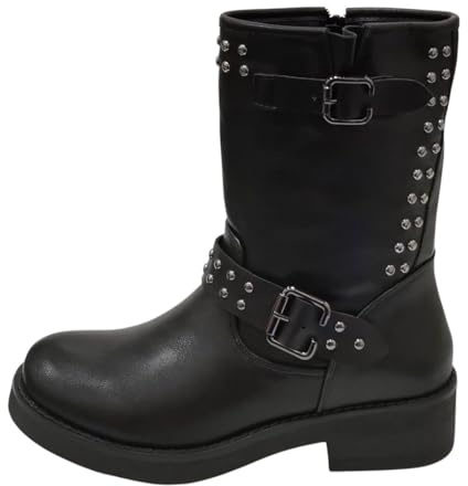 Pogolino Damen Stiefel Nieten Biker Boots Stiefeletten leicht gefüttert 9950 schwarz 40