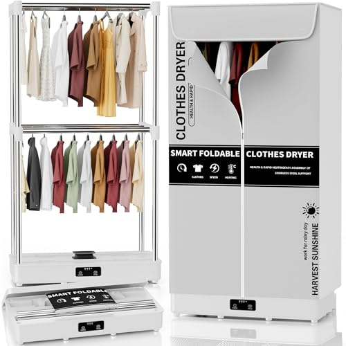 Wäschetrockner, 150cm Tragbarer faltbarer Wäschetrockner mit Timer, leicht zu transportierender Wäschetrockenschrank mit großer Kapazität für Zuhause | Wohnungen | Wohnmobil (Grau YD1)