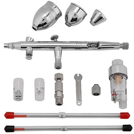Oreilet Airbrush Kit, Airbrush Paint Spray Gun Kit med 0,3 Mm 0,2 Mm 0,5 Munstycken, 2cc 5cc 13cc Koppar, Air Brush Set för Målning, Nail Art, Makeup