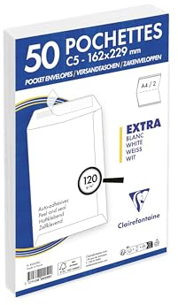 Clairefontaine 824250C - Packung mit 50 Versandtaschen weiß C5-162x229 mm, selbstklebend, 120g, 1 Pack