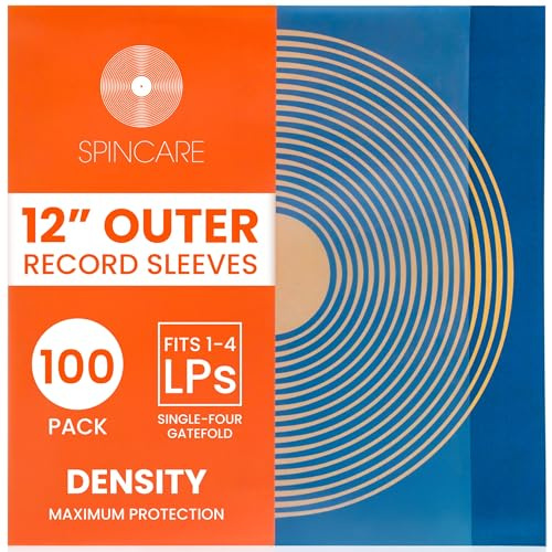 SPINCARE 100x Custodie Esterne 12 Pollici con Protezione UV per Dischi in Vinile Density Custodia Protettiva per LP Singoli e Doppi Album | Polietilene Resistente per archiviazione e conservazione
