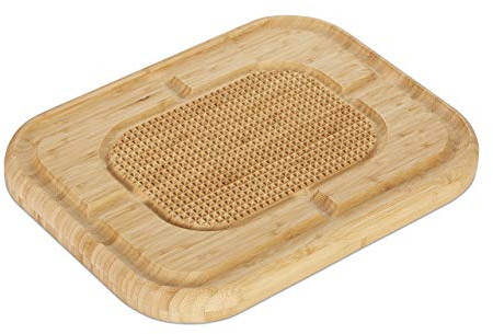 Relaxdays Schneidebrett Bambus, Saftrille, Riffelfläche gegen Rutschen, zweiseitiges Küchenbrett, HBT 4x43x33 cm, natur