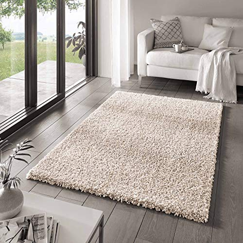 Taracarpet Shaggy Teppich Wohnzimmer Venezia Hochflor Langflor Teppiche modern Creme 200x250 cm