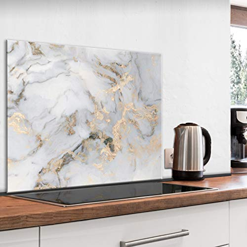 murando Glass Splashback for Kitchen Backsplash Cooker Protector | Tempered Glass Decorative Wall Art Panel Heat Resistant Graphic 80x60 cm / 32x24 Marble Stone