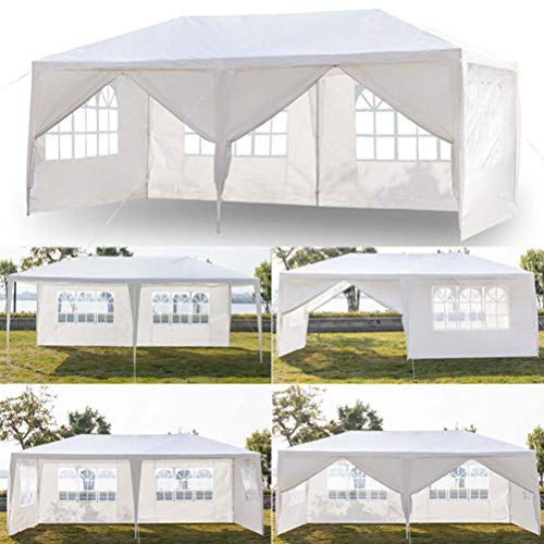 Soniker 10' x 20' Outdoor Canopy Tent White Waterproof Camping Gazebo Storage Shelter Pavilion Cater for Party Wedding Events BBQ (10x20ft, 6 Removable Sidewalls Included 2 Doors)