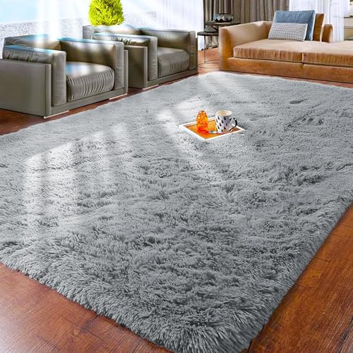 Aspire Homeware Rugs Living Room 120 x 170 - Grey Fluffy Area Rugs for Bedroom Super Soft Large Modern Shaggy Rug Non Slip Thick Pile