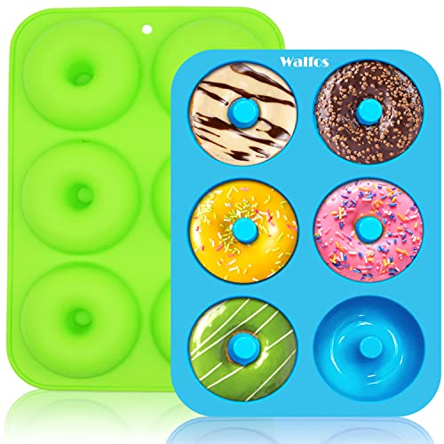 Walfos Silikon Donut Formen, 2 Stück Silikon Donut Backform Antihaft Backblech für Kuchen Keks Bagels Muffins, Geeignet für Geschirrspüler, Backofen, Mikrowelle (6 Cup Regular Donut Pan)