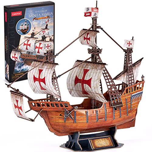 CubicFun 3D Puzzle Santa Maria Schiffsmodell, 204 Teile | Erwachsene, Spanisches Schiff Puzzle, Kinder, Schreibtischdekoration, Baukästen Geschenke Frauen Männer