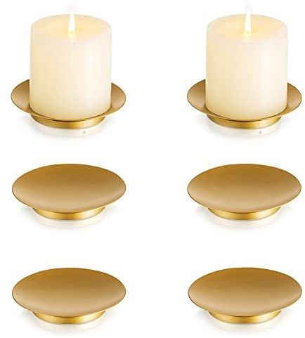 Porta Candele Piastra Portacandele Vassoio - Set di 6 Ferro Rotonda Porta Candela da 10.8cm per Candele a Colonna Inweder Oro Porta Candela Natalizia Inweder Halloween Matrimonio Decorazione Casa