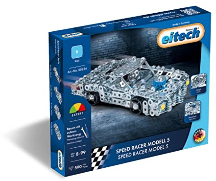 Eitech 00234 Metallbaukasten - Speed Racer Modell 5, 590 Bauteile, Modellauto-Bausatz, DIY Lernspielzeug, Rennwagen ca. 22 cm, Profi Konstruktionsspielzeug für Kinder ab 8 Jahren