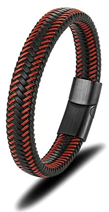 Bysonglezai Armband Herren Armbänder Armreif Damen Männer Geschenk Punk Männer Rot Geflochtenes Leder Seil Armband Schwarz Matt Schnalle Armbänder Männer Armband Rot