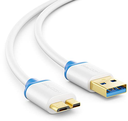 deleyCON 1m Micro USB 3.0 Kabel USB-A auf Micro-B 5 Gbit/s - Weiß | Datenkabel bis zu 5 Gbit/s, Ladekabel für Handy, Smartphone, Tablet und externe Festplatten