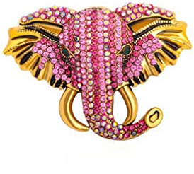 Broche en forme de tête d'éléphant - Style vintage - Avec diamant coloré - Pour homme et femme, Métal