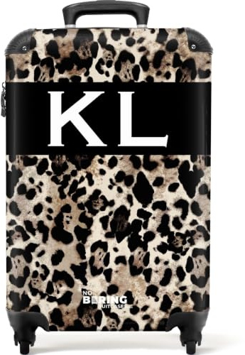 NoBoringSuitcases© Koffer personalisiert, Koffer Handgepäck | 55x40x20 cm - Trolley Handgepäck, Koffer Klein mit Rollen - Leopardenmuster mit Schwarz - Leicht - Koffer mit Namen Initialen