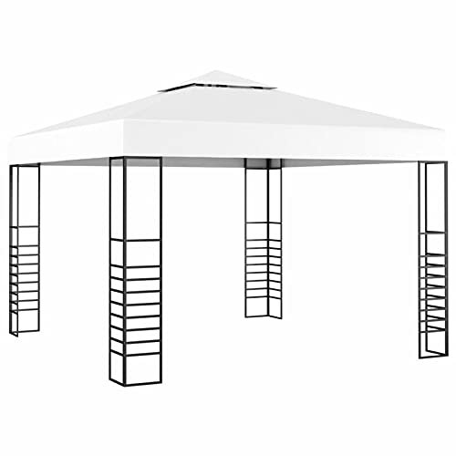 Homgoday Gazebo da Giardino 3x3 m Bianco, Gazebo da Giardino, Gazebo Ombrellone da Giardino Spiaggia Pesca Esterno Antivento per Arredo Giardino Terrazzo Ambienti