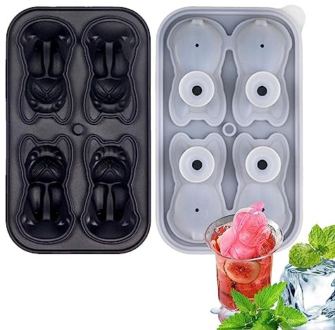 Luckxing Französische Bulldogge Eisform, Neuheits-Getränketablett mit 4 Mulden, Lustiges, neuartiges Getränketablett in Bulldoggenform für Kaffee, Milch, Tee, gekühlte Getränke, Whiskey und Cocktails