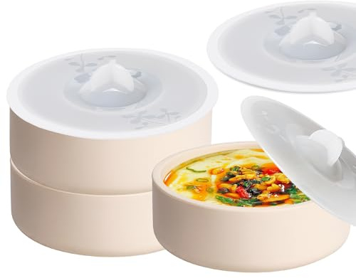 Dootafy Paquete de 3 escalfadores de huevos de silicona con tapas, moldes de huevos reutilizables antiadherentes para picaduras de huevos, olla de huevos de microondas, huevera de silicona para estufa