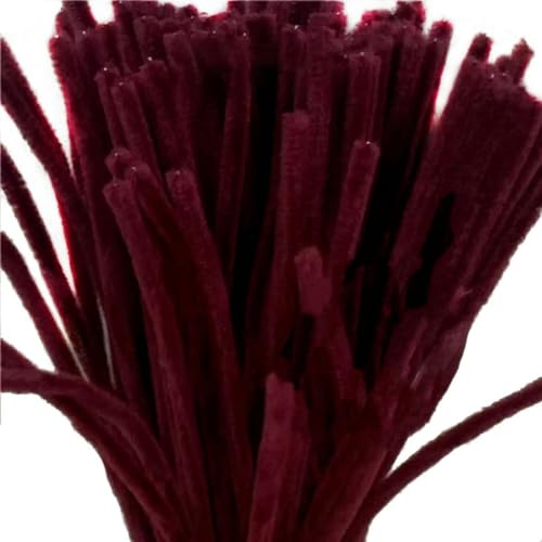 Rockreyoa 100 Stück Pfeifenreiniger zum Basteln Extra Dichten Chenilledraht Flauschig Bastelchenille Bunt Chenille-Stiel für Drahtskulpturen DIY Kunst Puppe Handwerksprojekte 30cm x 6mm Weinrot