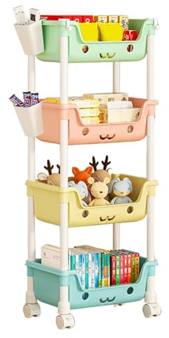 Organizador de Sala de Juegos, 4 Estantes, Estilo Infantil, Estantería de Almacenamiento