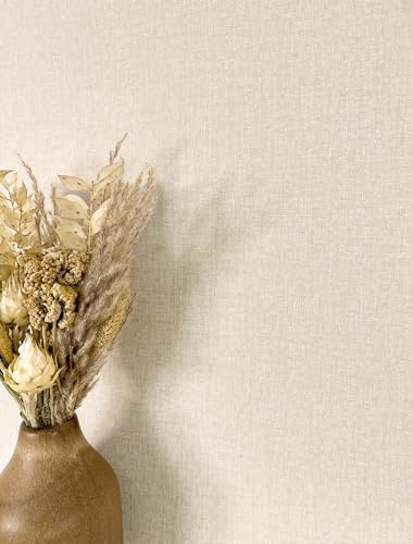 Newroom Vliestapete Beige Uni Leinenoptik Wohnzimmer Tapete | matte feine Leinenstruktur, Creme-Beige Boho natürlich, Wandtapete Mustertapete, Landhaus Schlafzimmer