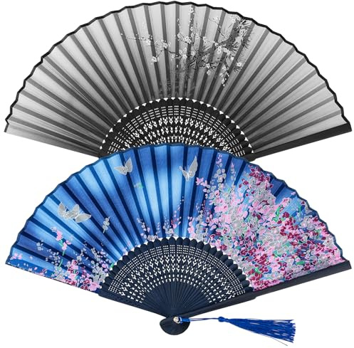 2 Stück Handfächer Faltbare Fächer,Klein Handfächer aus Stoff für eine Abkühlung im Sommer,Chinesische Fächer Taschenfächer Klappfächer für Hochzeite Bevorzugung Aufführung Tanz Dekoration (Retro)