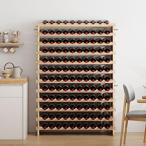 AuraCraft Weinregale Flaschenregal Schränke,Mit 12 Ebenen Für 120 Flaschen Wein Holzregal Weinhalter Weinständer Flaschenständer für Küche,Esszimmer,Bar