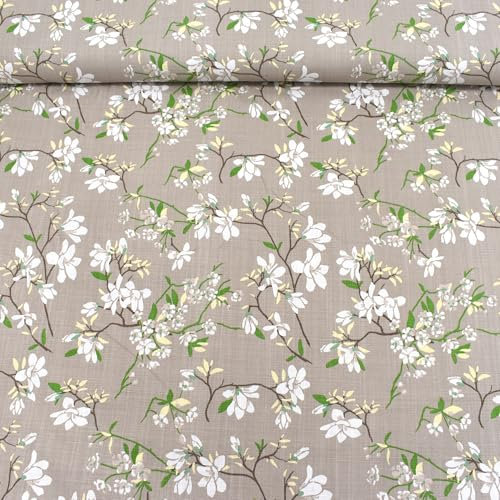 MAGAM-Stoffe Blumen Baumwollstoff aus Frankreich OEKO-TEX Meterware ab 50cm (Athen beige | 160g/160cm)