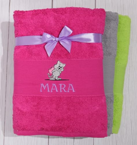 BotoHome Personalisiertes Handtuch Pink 70x140 cm Mit Namen & Motiv Bestickt 100% Baumwolle, Oeko-TEX Zertifiziert, weich & saugstark (Pink, 70 x 140 cm + Motiv)
