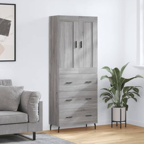 HETFTJN Highboard, Wäscheschrank Apothekerschrank Büroschrank Eckschrank Geeignet für Küchenzeile Badezimmer Wohnzimmer Office Grau Sonoma 69,5x34x180 cm Holzwerkstoff