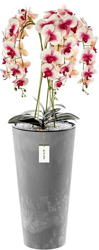 Blumenkübel freistehend Blumentopf Ø 30 cm H 57 cm Beton Übertopf Beton Optik Pflanzkübel aus Kunststoff mit Einsatz