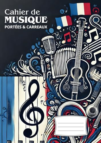 Cahier de Musique A4 avec Portées et Carreaux Seyès - 110 Pages - 12 Portées par Page,: Idéal pour Dictées Musicales, Solfège et Chant