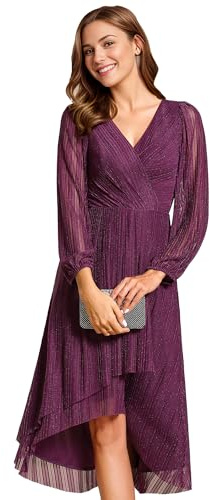 Ever-Pretty Vestido Boda Mujer Invitada Midi Elegantes Vestido de Fiesta Manga Larga Mujer Violeta de Glicina 54
