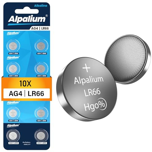 AG4 LR66 Knopfzelle Batterien 10er Pack - Alkaline, 1.5V Alpalium für Armbanduhren, Taschenrechner, Messgeräte und Thermometer
