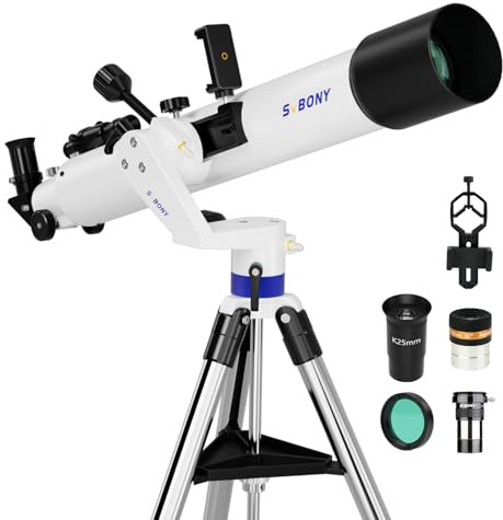 SVBONY SV520 teleskop för vuxna högdriven, 90 mm bländare 800 mm brännvidd, refraktor med AZ-fäste, teleskopsats för nybörjare med PL10, K25-okular, Barlowlins, telefonmontering