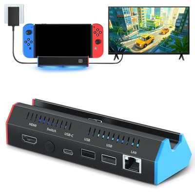 iPLYGAM Switch1 TV Dock with 1000Mbps Ethernet LAN Port/4K HDMI Port, Portable Switch Docking Station for Nintendo Switch/Switch OLED, Replacement Official Switch Dock Base Stand (NO Cable Included)