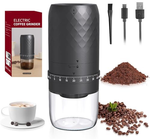 Molinillo eléctrico de granos de café, molinillo de café inalámbrico portátil, 40 ajustes de grosor ajustables, vida útil extralarga, recargable por USB, para café de goteo, cafetera de prensa